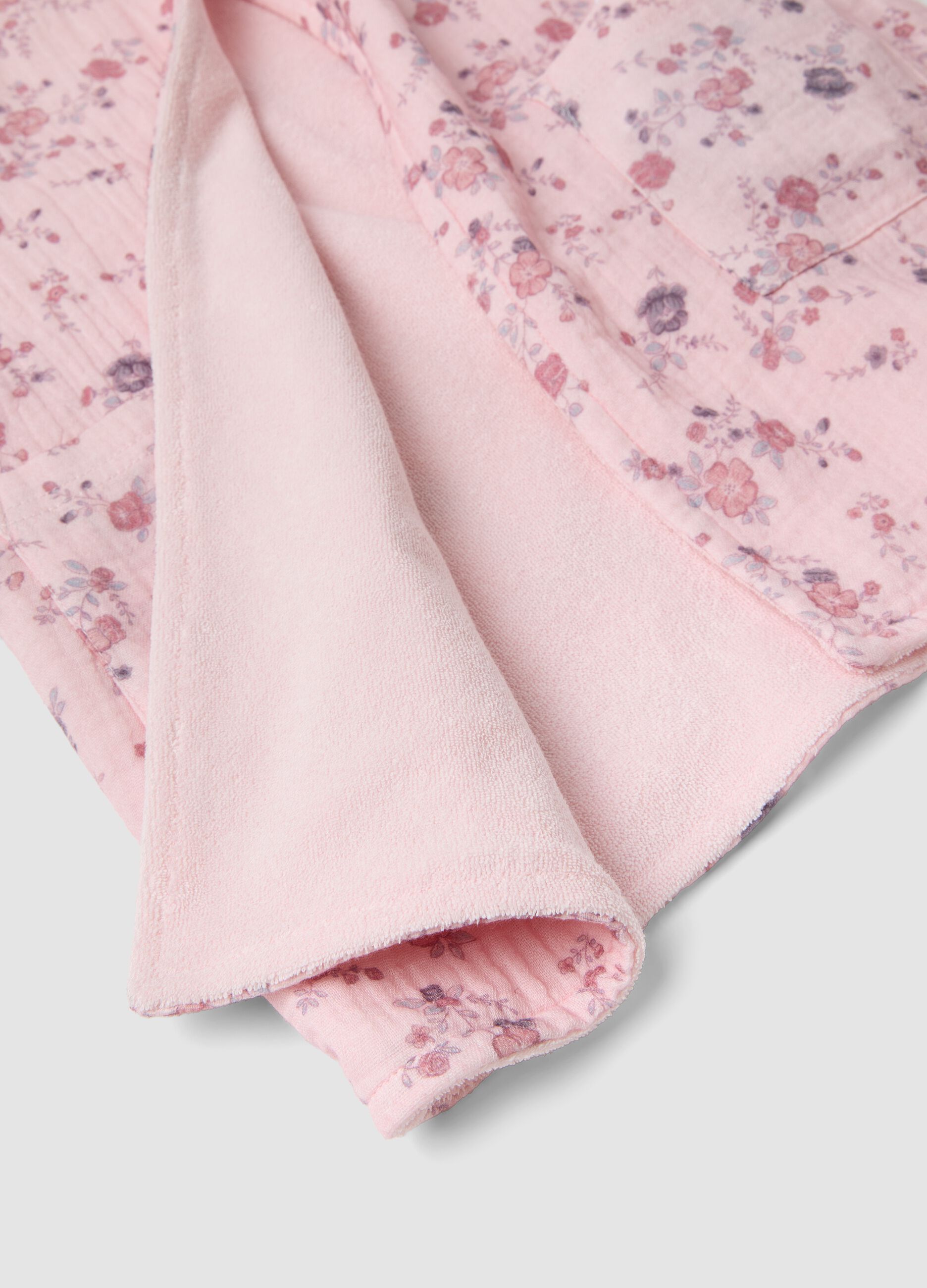 Pink floral organic cotton hooded bathrobe for baby girl