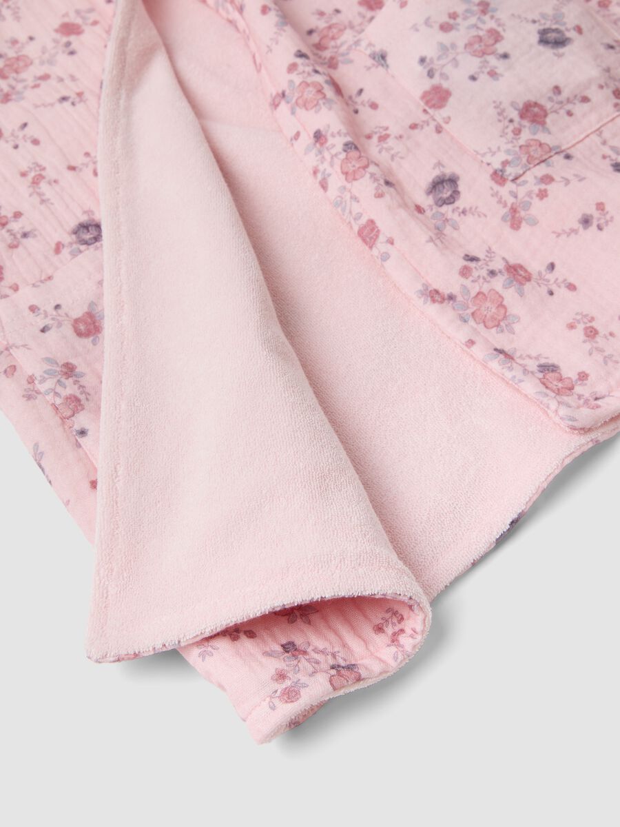 Pink floral organic cotton hooded bathrobe for baby girl_3