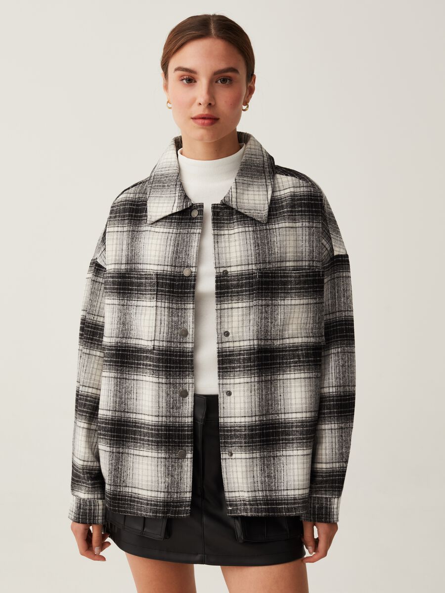 Oversized shacket in flannel with check pattern_0