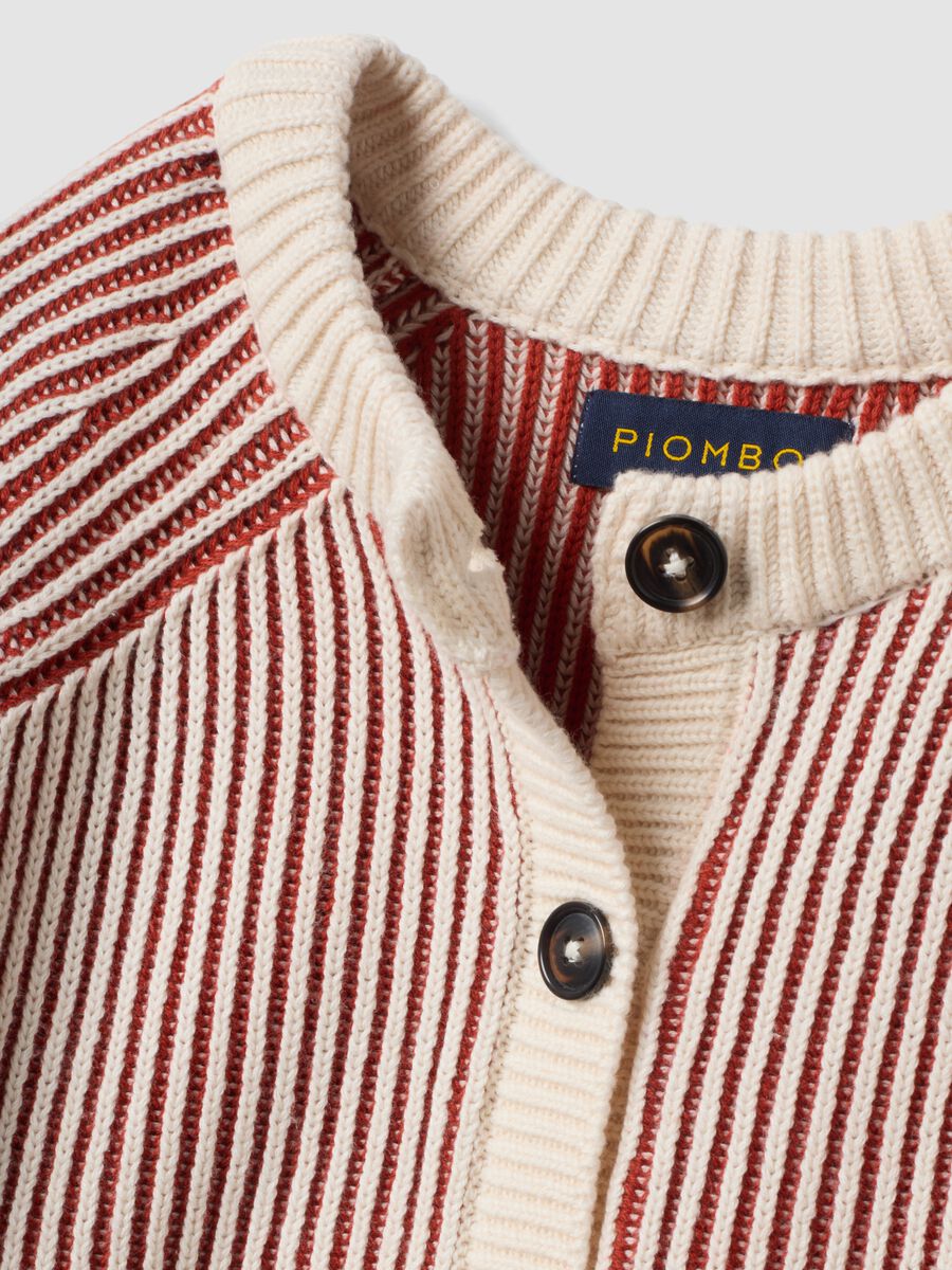 Cardigan bianco in puro cotone a coste con girocollo_5