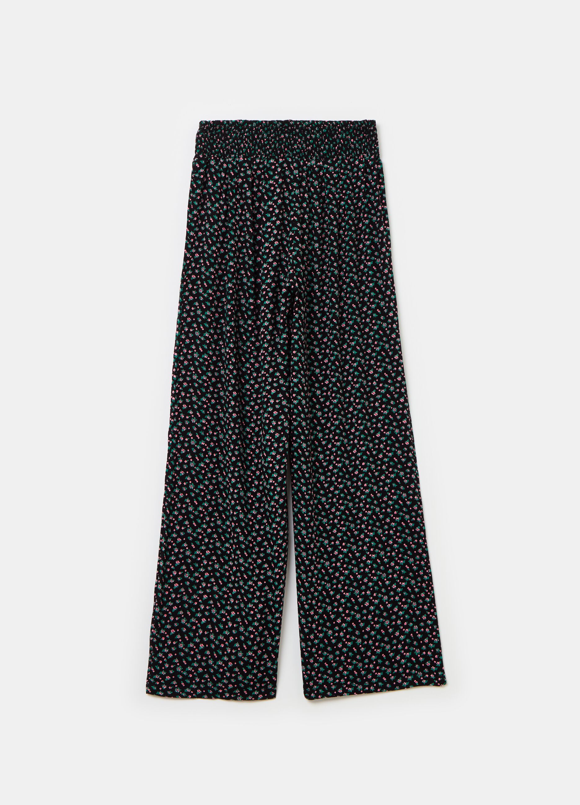 Wide-leg trousers in viscose with small flowers