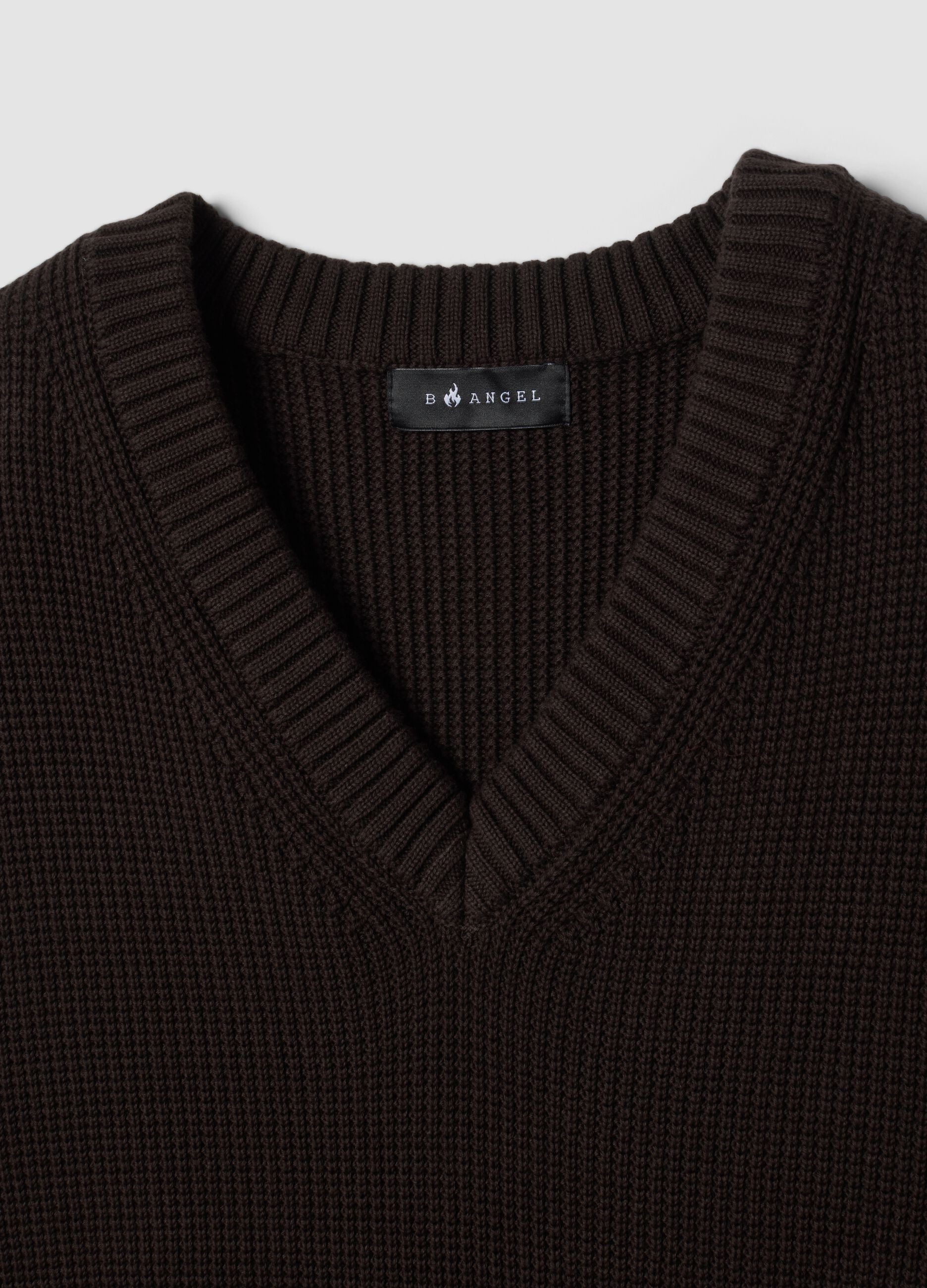 Brown pure cotton gilet with deep V-neck
