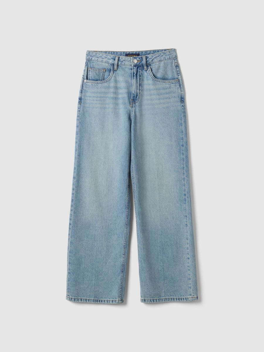 Straight leg blue denim jeans in pure cotton_4
