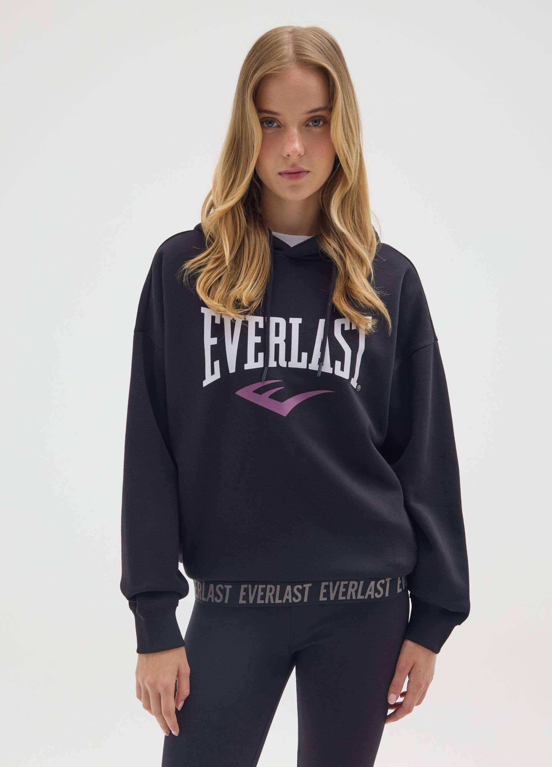 Black regular fit cotton blend sweatshirt