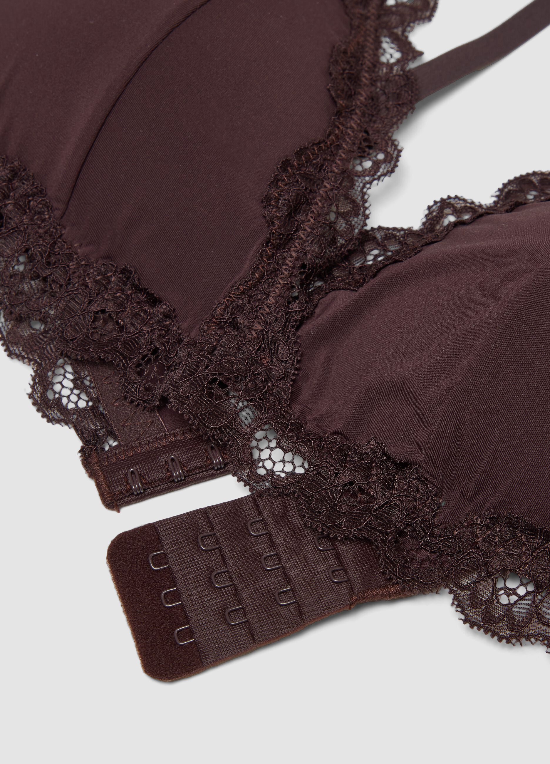 Brown stretch lace-trim bra