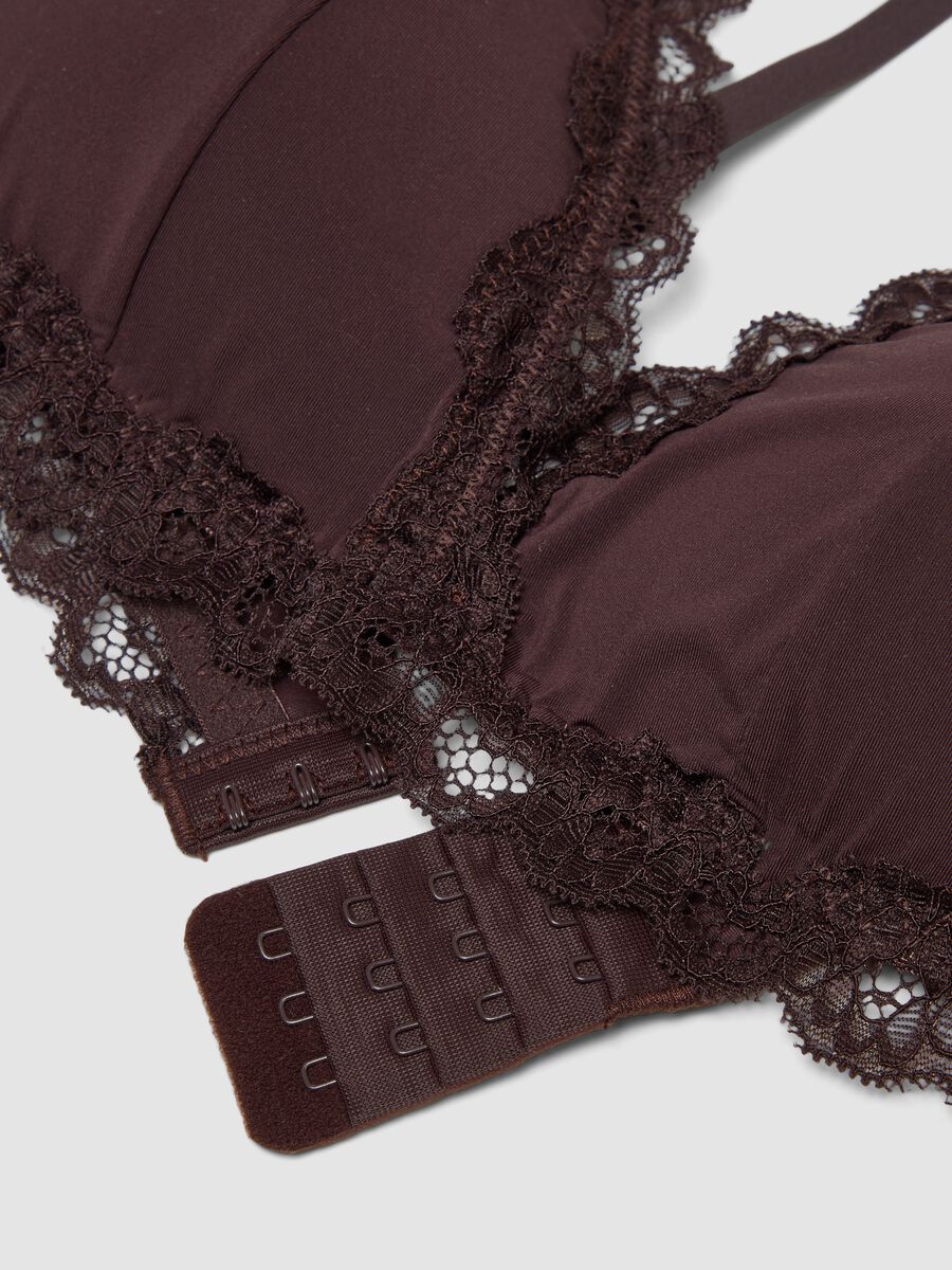 Brown stretch lace-trim bra_1