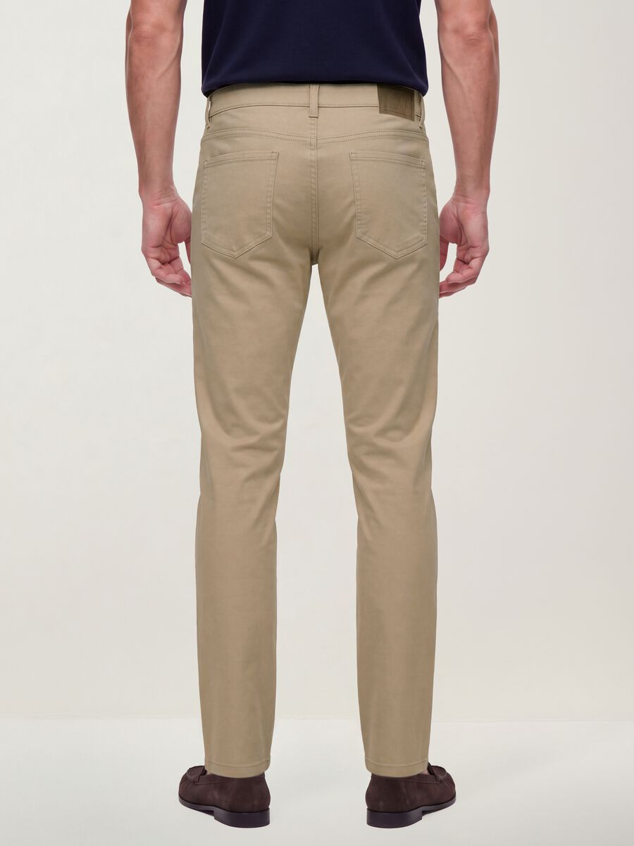 Beige regular-fit stretch cotton twill trousers_3