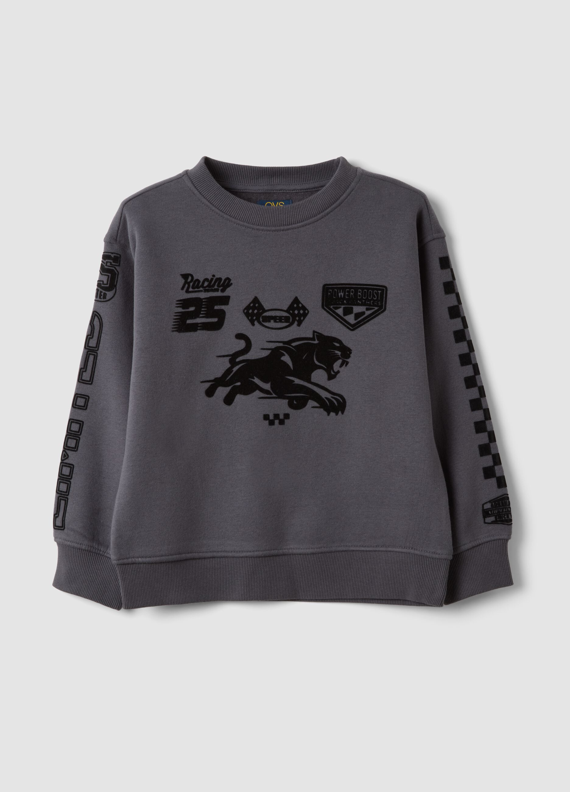 Grey cotton-blend crew-neck racing print sweatshirt for boys