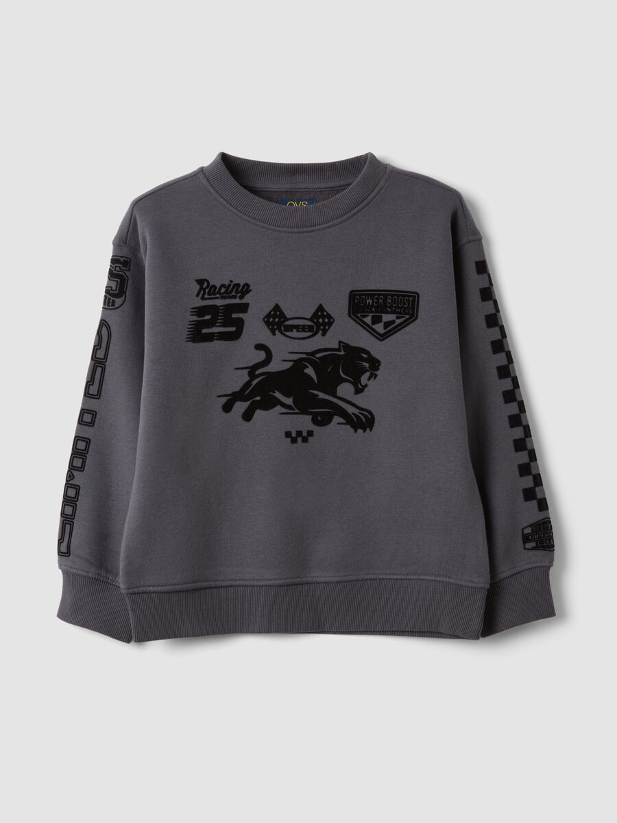 Grey cotton-blend crew-neck racing print sweatshirt for boys_0