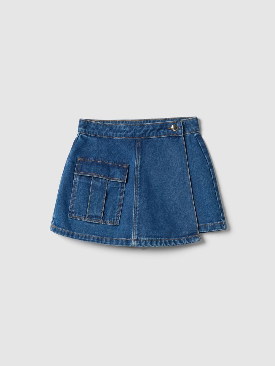 Girl's blue denim pure cotton regular fit skirt_3