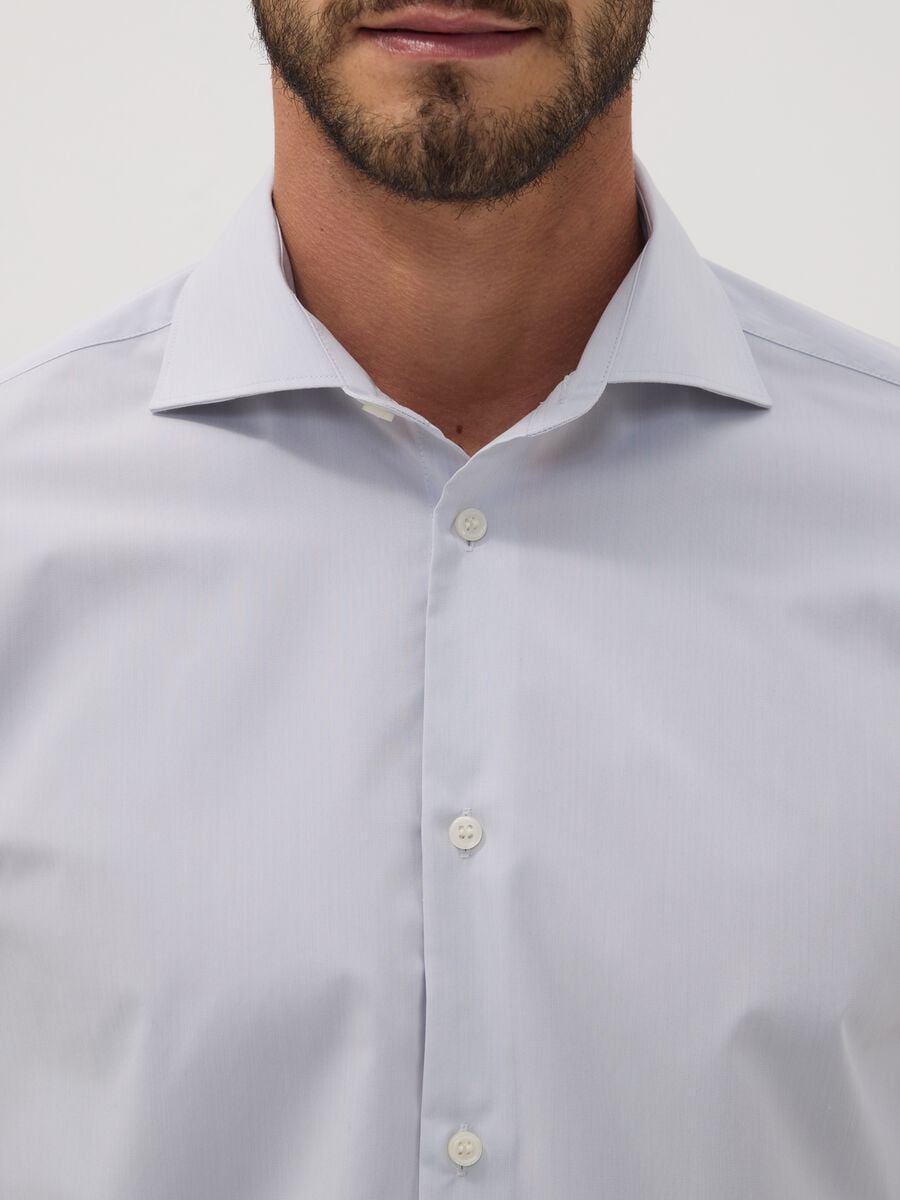 Camicia grigia in misto lyocell slim fit Easy Iron con colletto francese_1