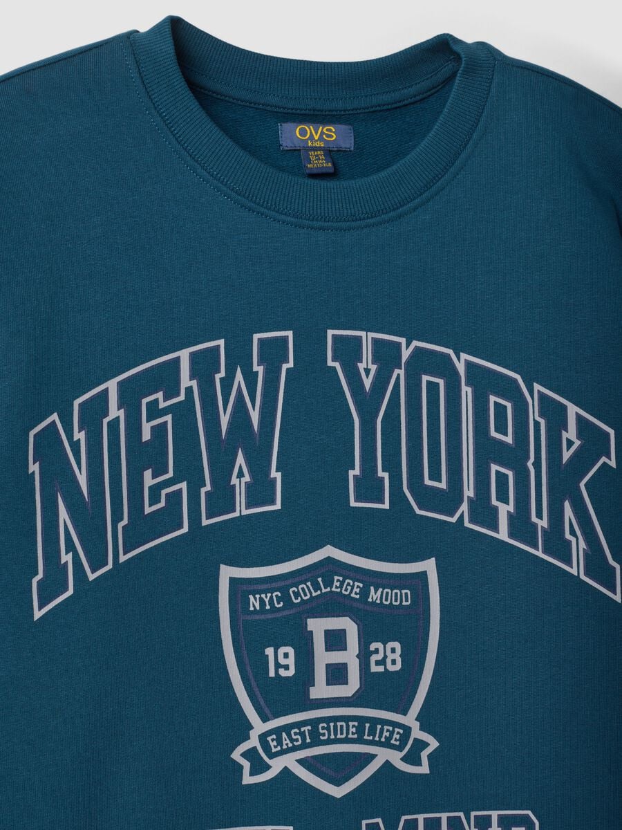 Blaues Sweatshirt mit Rundhalsausschnitt aus reiner Baumwolle mit College-Print_2