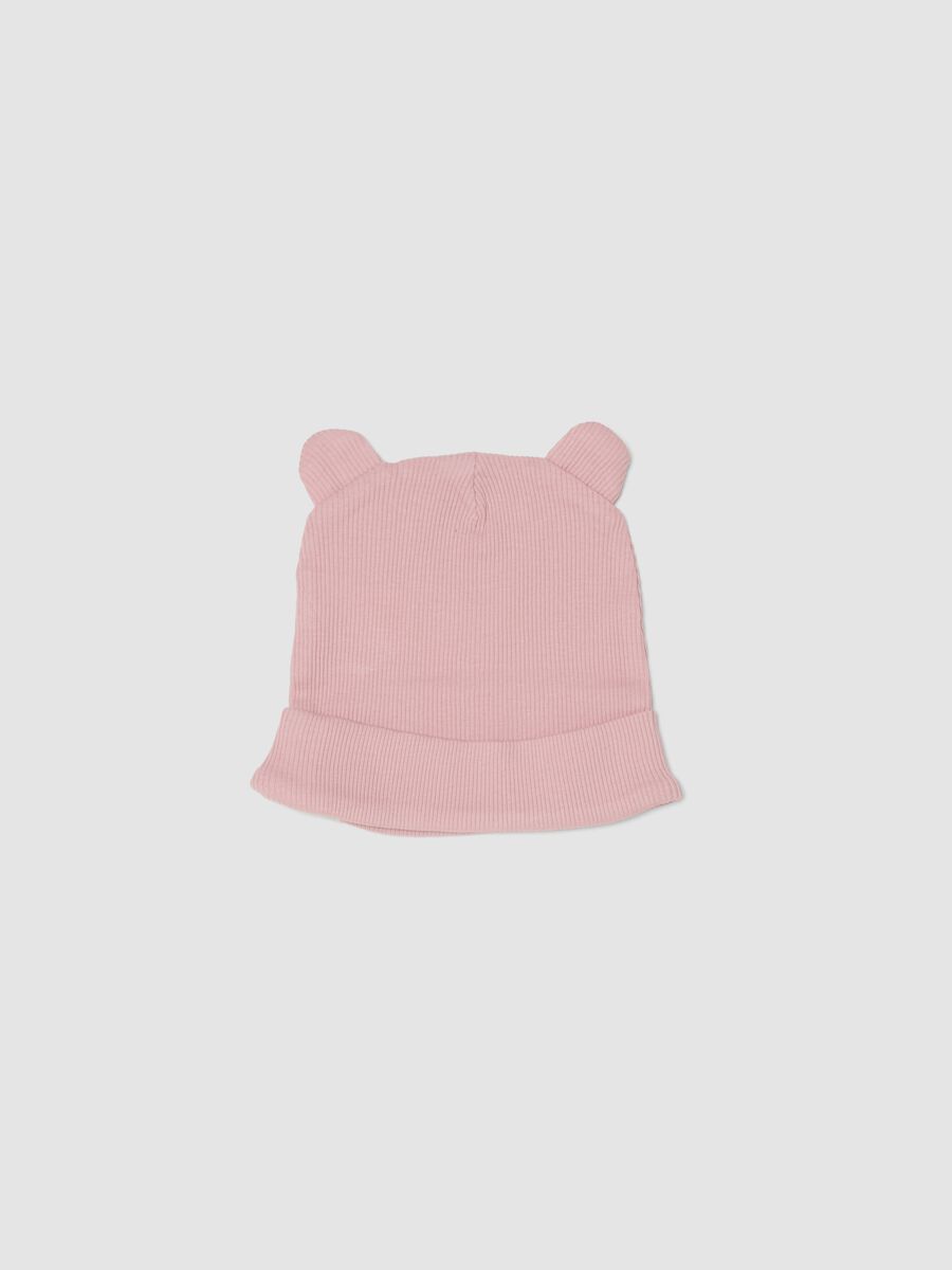 Pink baby hat in pure cotton with ears_1