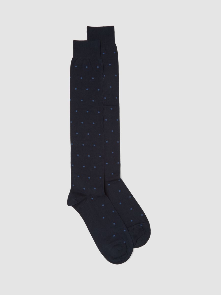 Blue stretch cotton long socks with polka dots_0