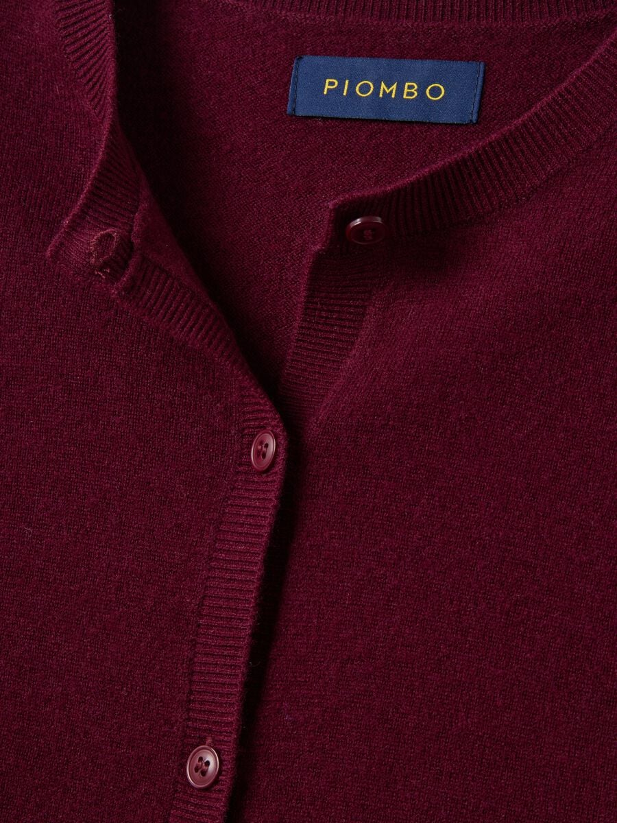 Cardigan rosso in pura lana con girocollo_1