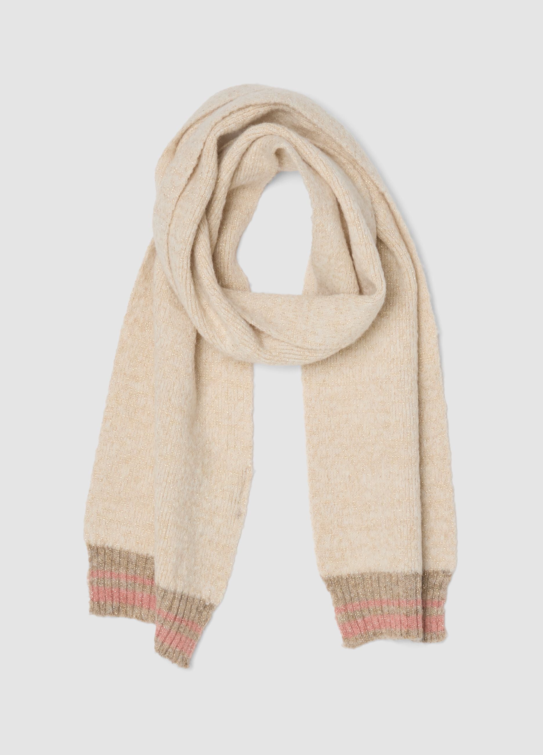 Beige stretch scarf with shimmering threads