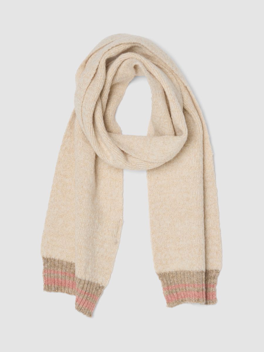 Sciarpa beige in tessuto elasticizzato con fili luminosi_0