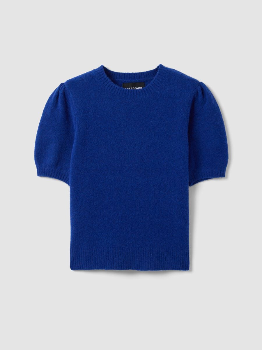 Blue stretch viscose crew-neck top, regular fit_4