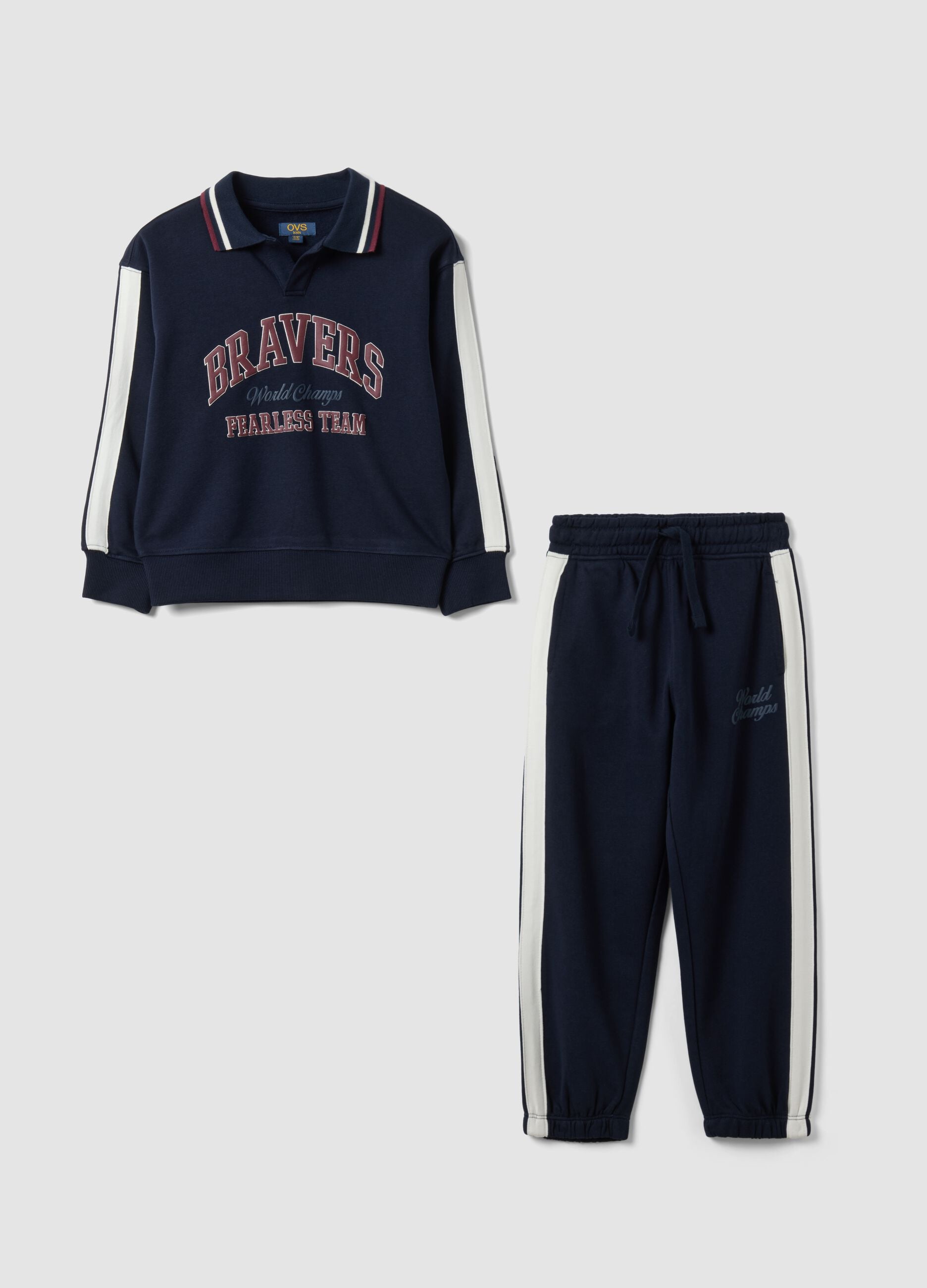 Blue cotton-blend tracksuit with crew neck