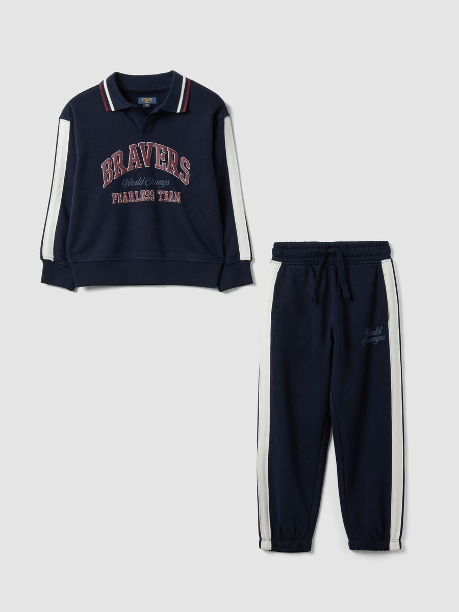 Blue cotton-blend tracksuit with crew neck_0