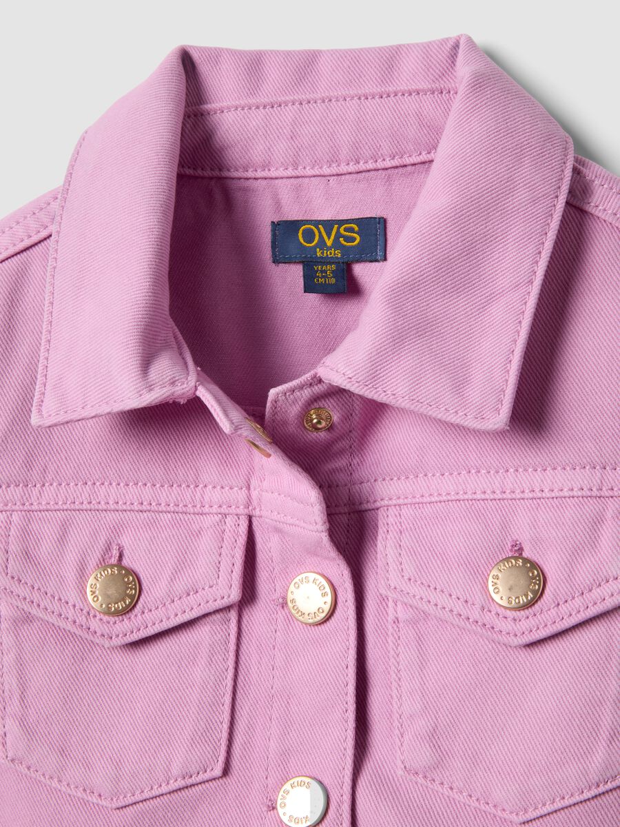 Veste en denim coton rose pour fille, coupe regular avec poches_2