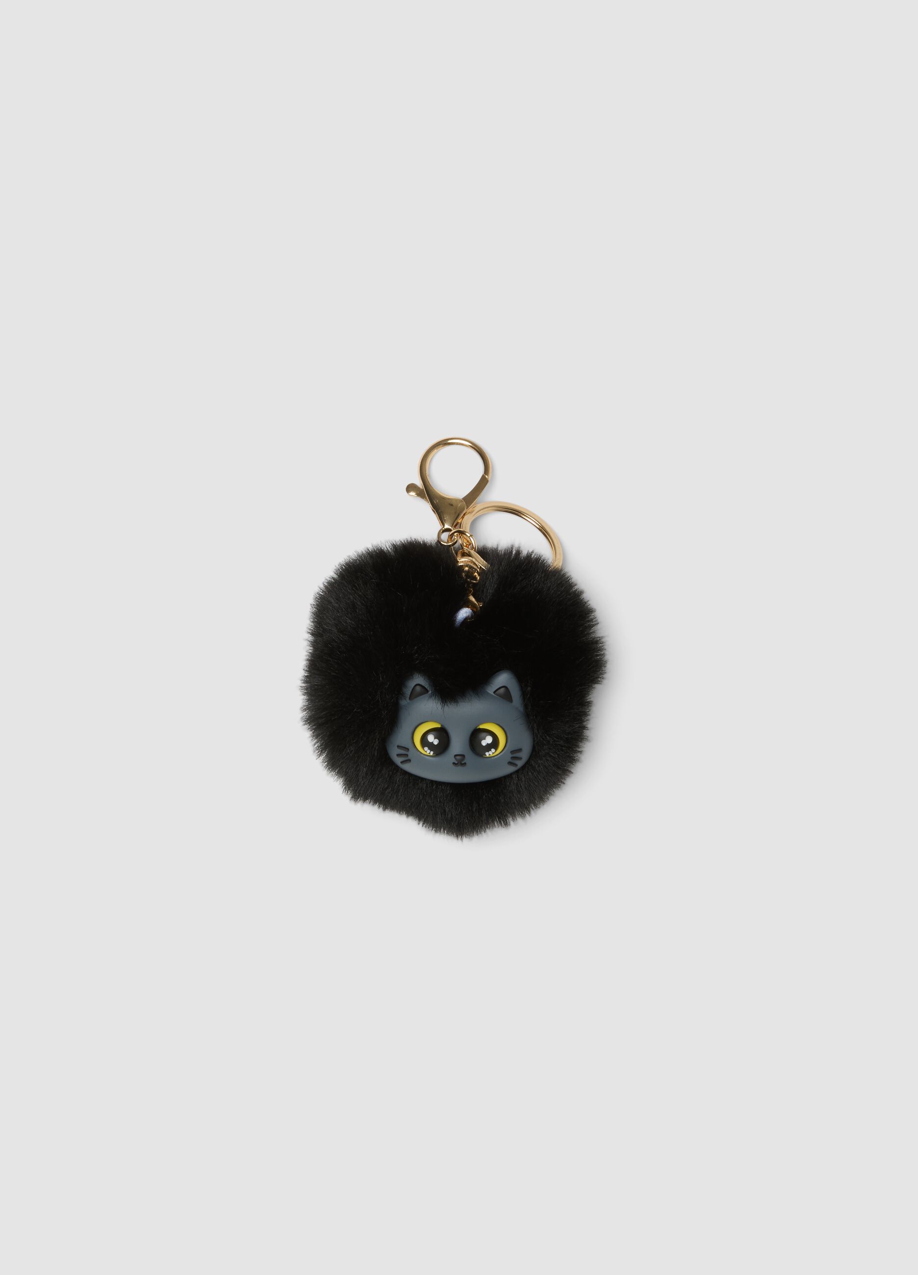 Portachiavi nero con pompon e gattino per bambina