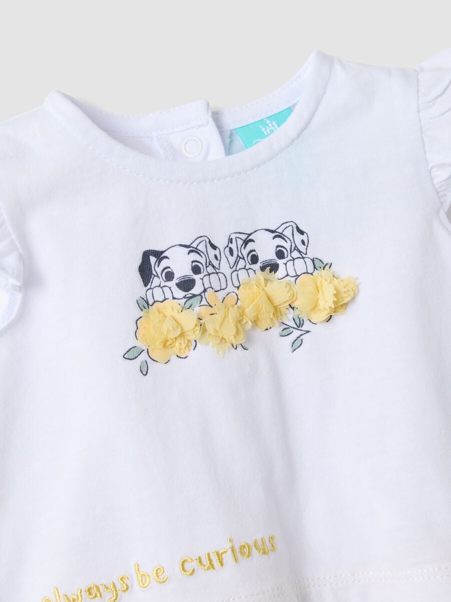 Yellow and white organic cotton baby bodysuit with frills_3
