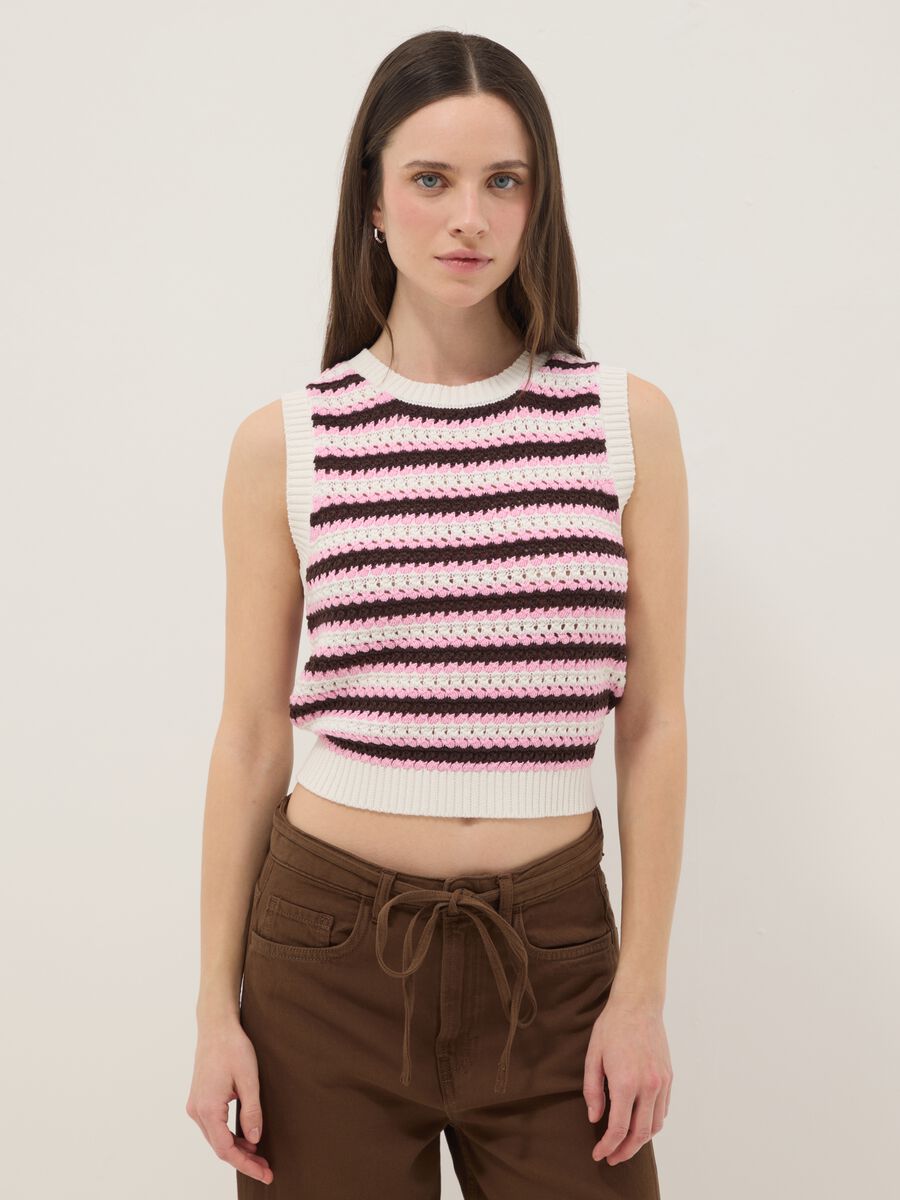 Regular fit multicolour striped pure cotton tank top_1