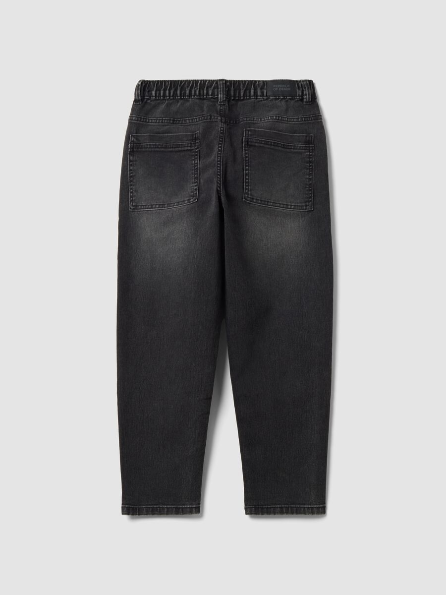 Black stretch cotton jeans with elasticated waist for boys_5