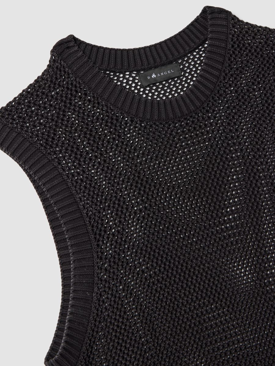 Black pure cotton mesh sleeveless top, oversized fit_6