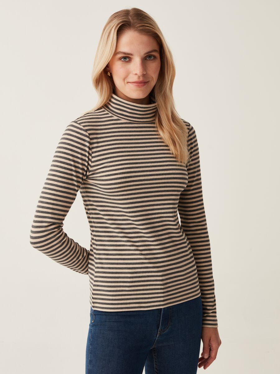 Lurex T-shirt with stripes and high neck_0