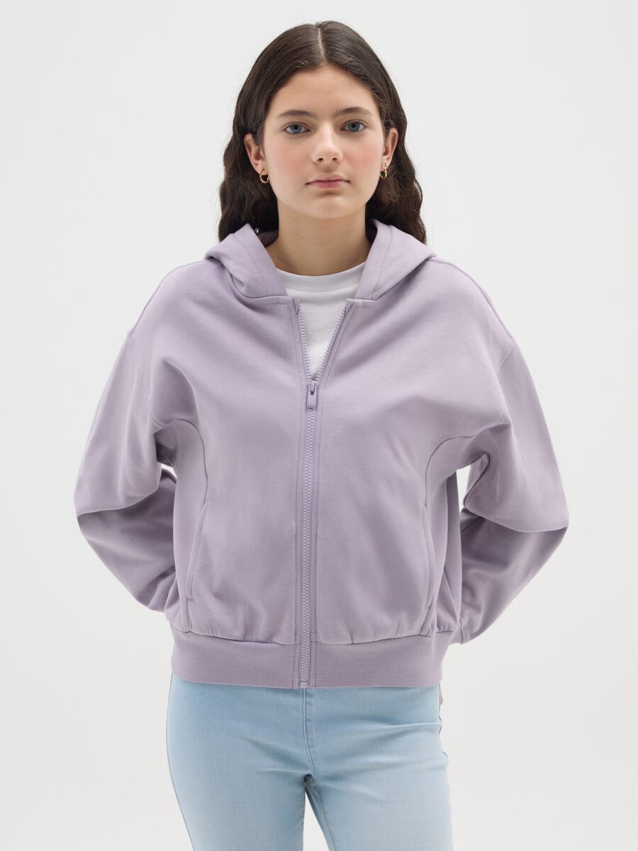 Girls' purple hoodie in pure cotton regular fit with hood and zip_0
