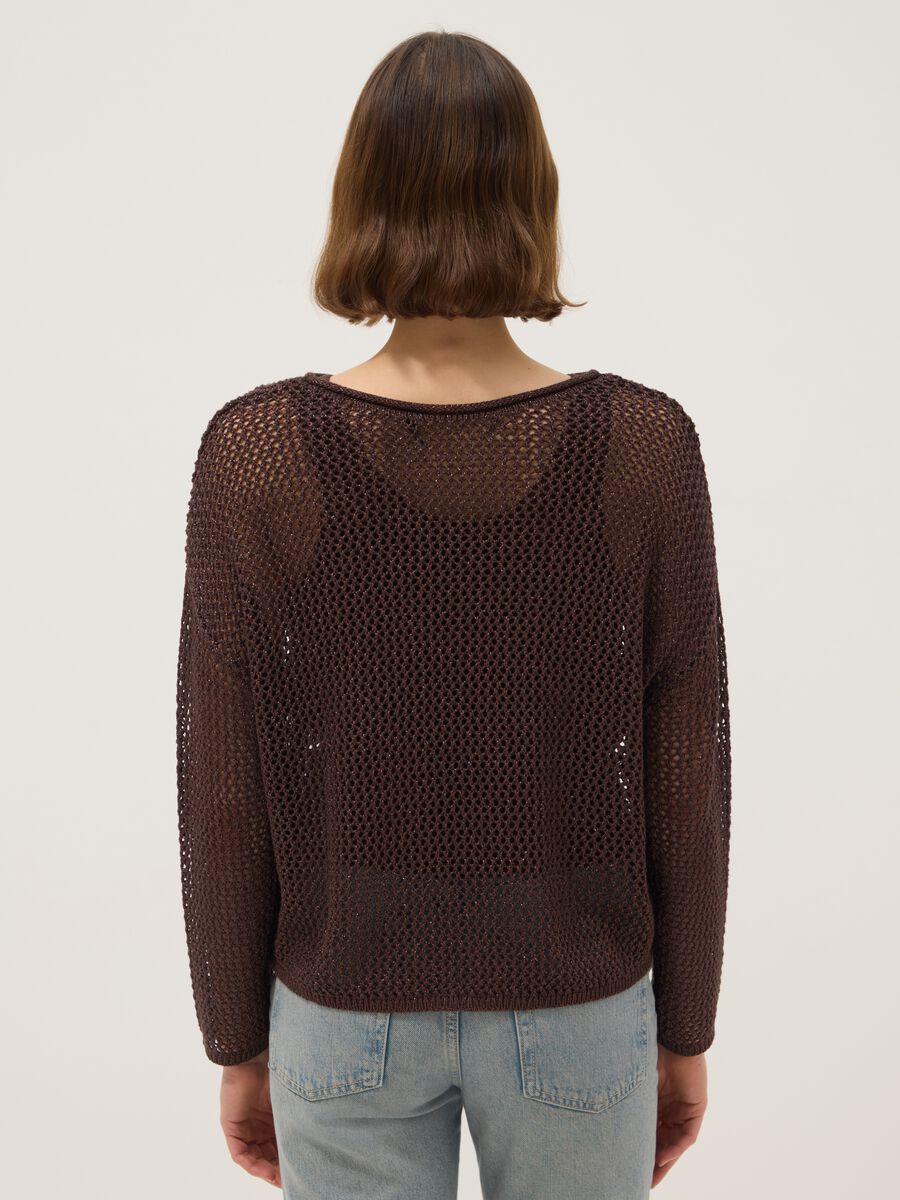 Brown regular fit viscose blend sweater with knit design_2