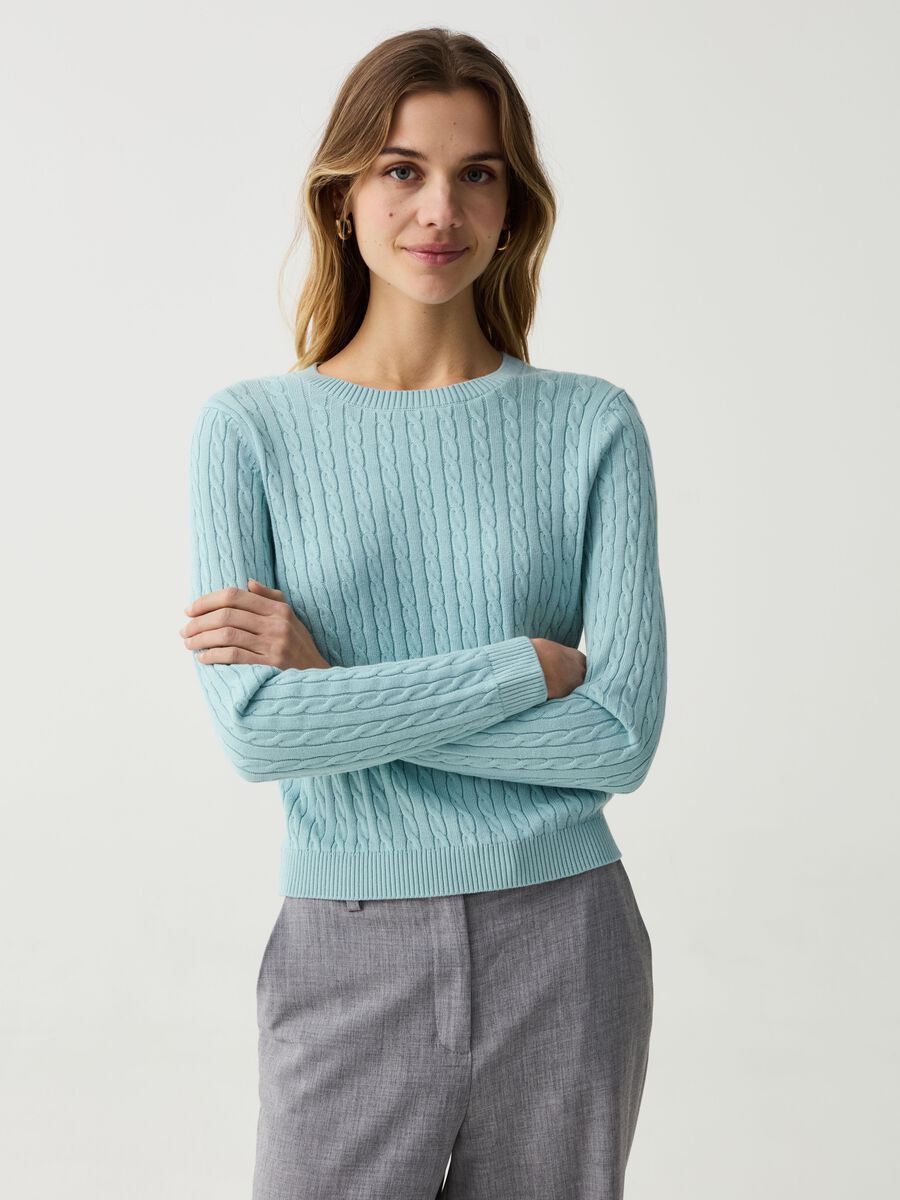 Cotton pullover with cable-knit design_0