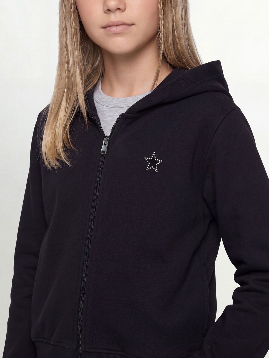 Black hooded sweatshirt in pure organic cotton with star for girls_2