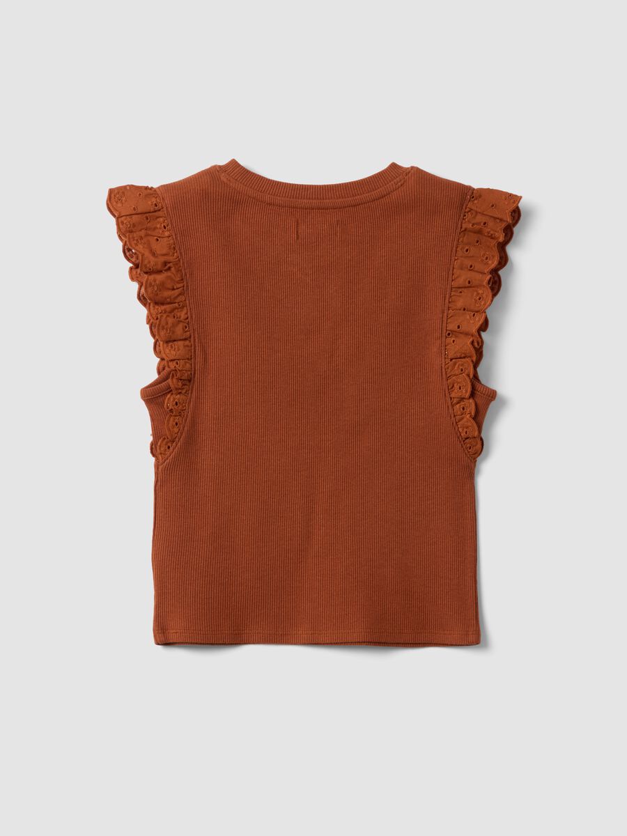 Brown stretch cotton T-shirt with ruffles_1