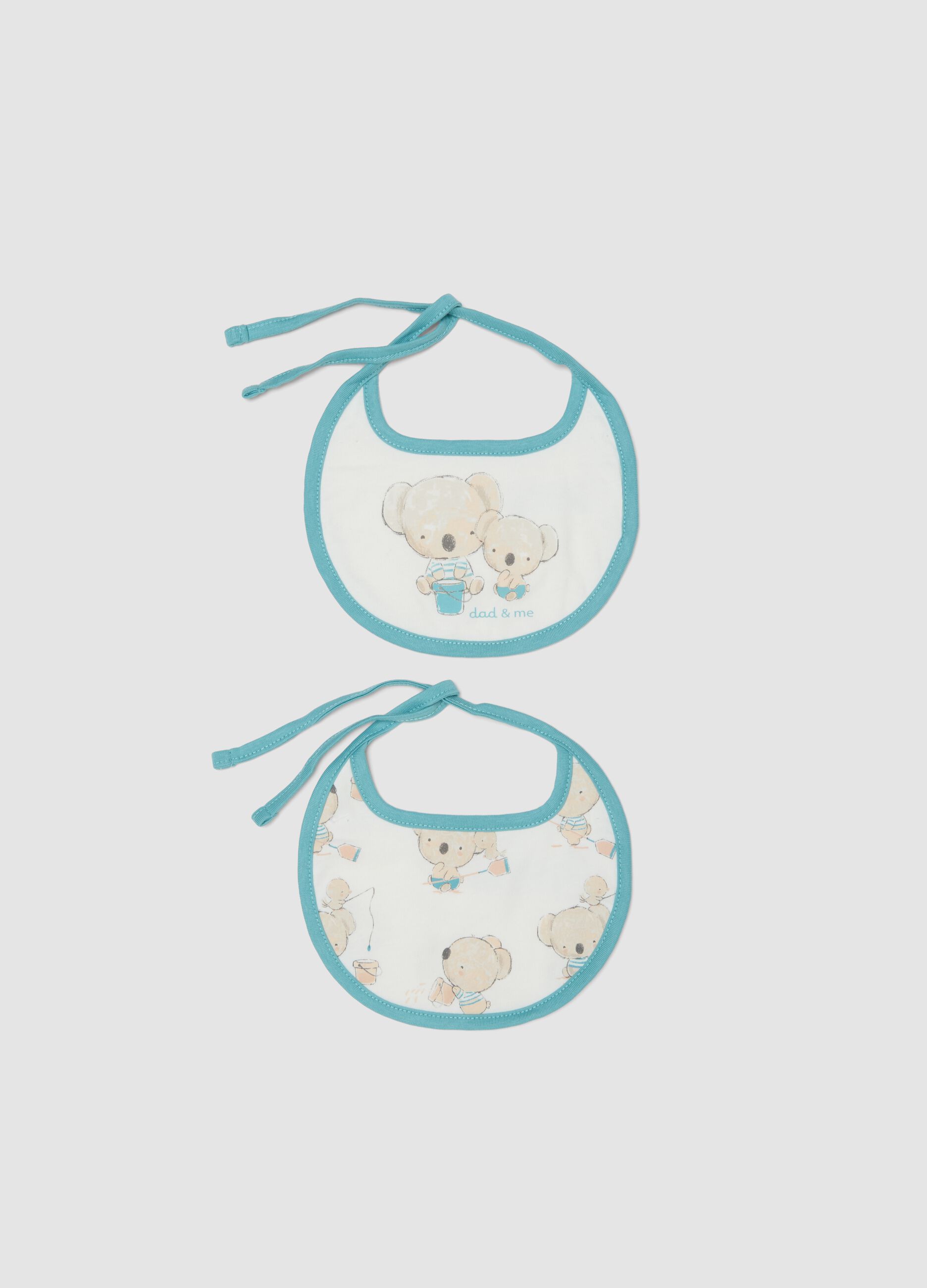 Twin pack of multicolour newborn bibs in pure cotton with ties