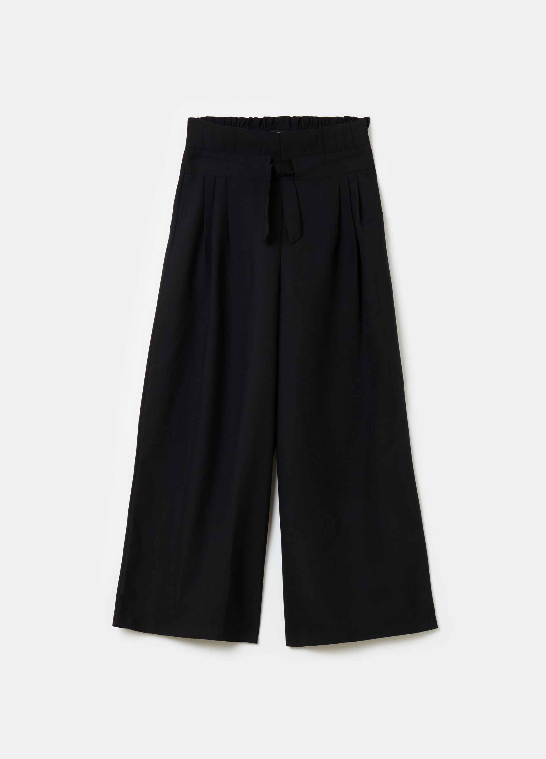Wide-leg crop trousers with drawstring
