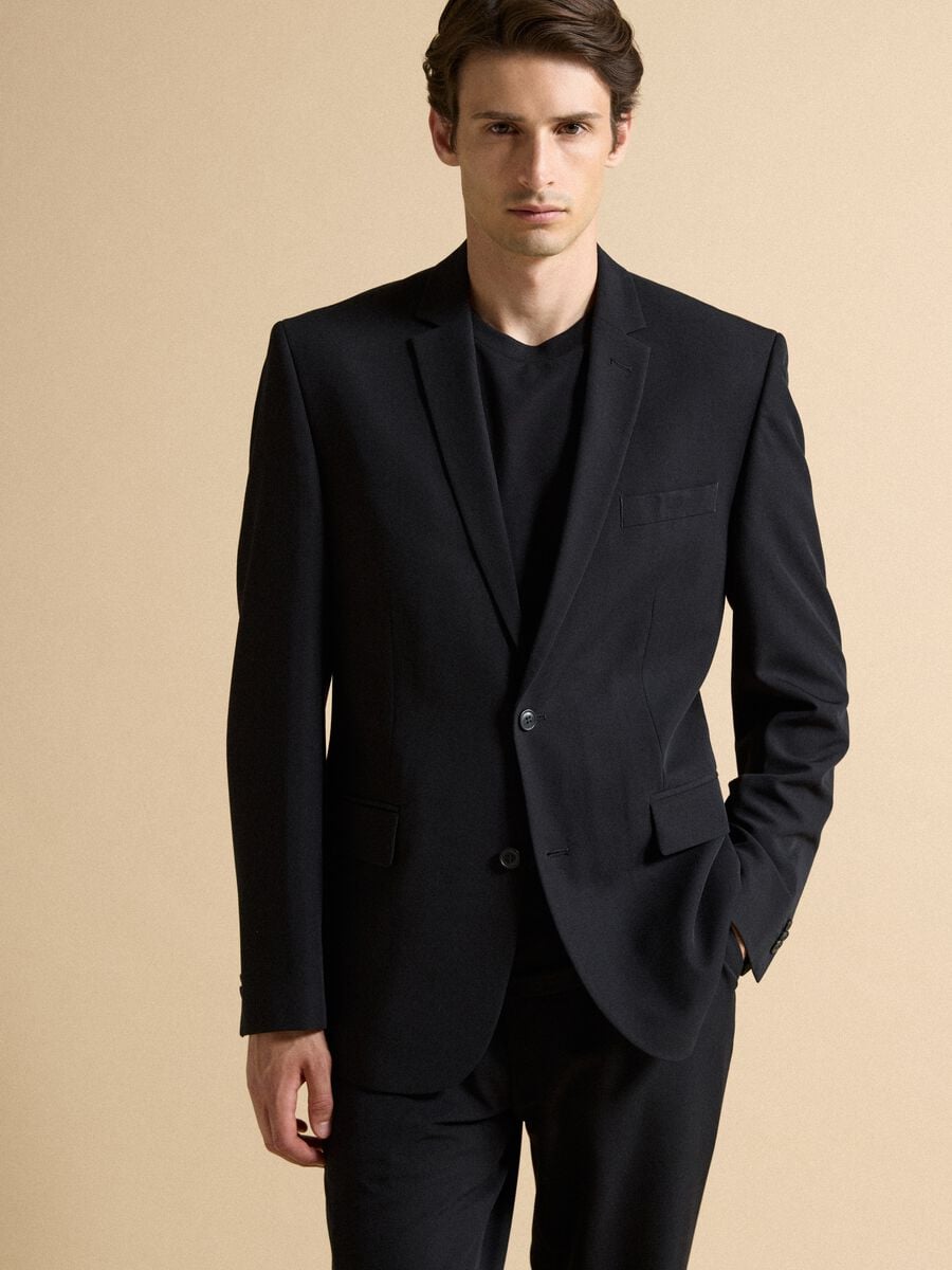 Blazer nero slim fit foderato con rever classici_0