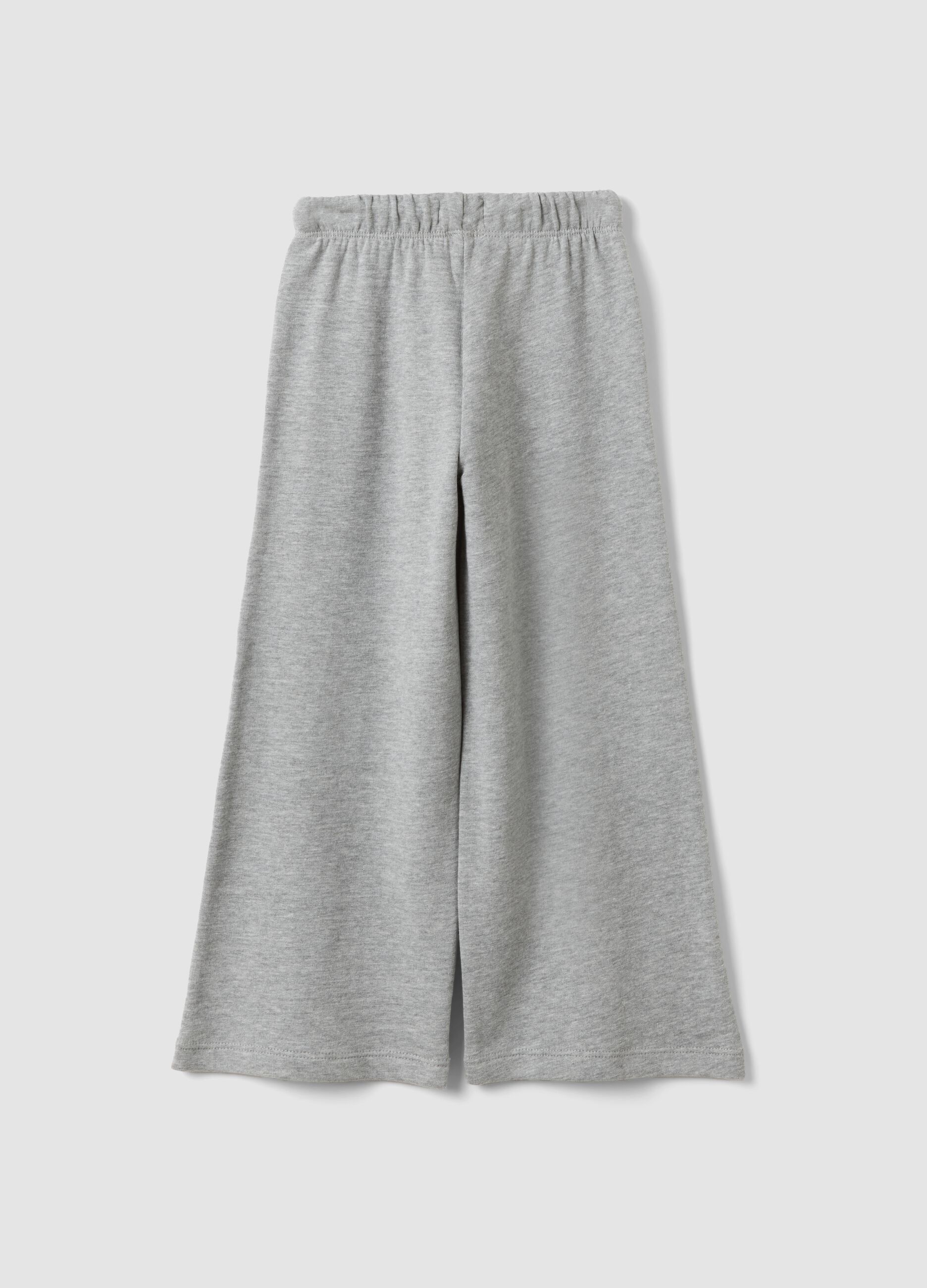 Grey pure cotton trousers with elasticated waist and rhinestones for girls