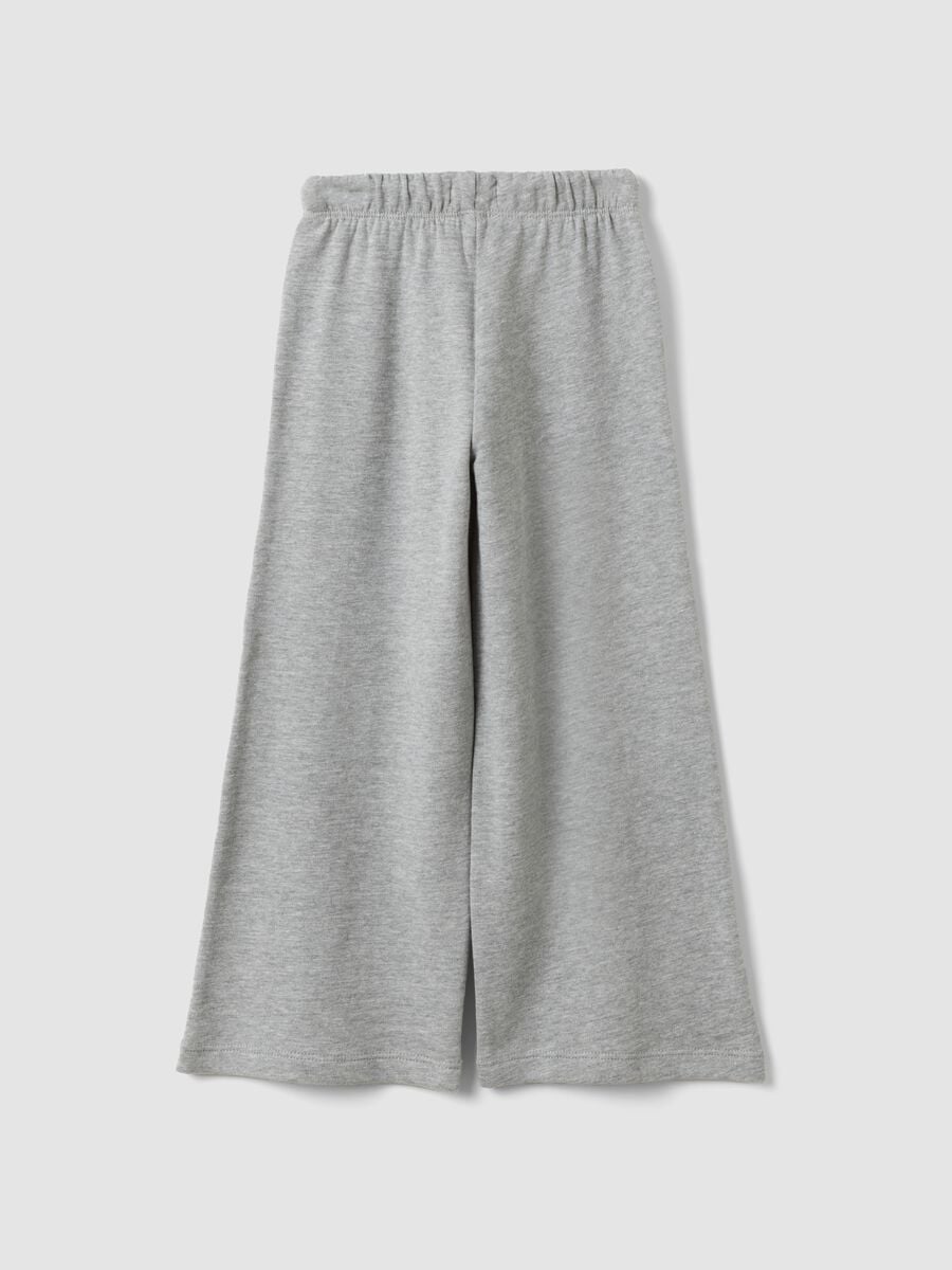 Grey pure cotton trousers with elasticated waist and rhinestones for girls_1