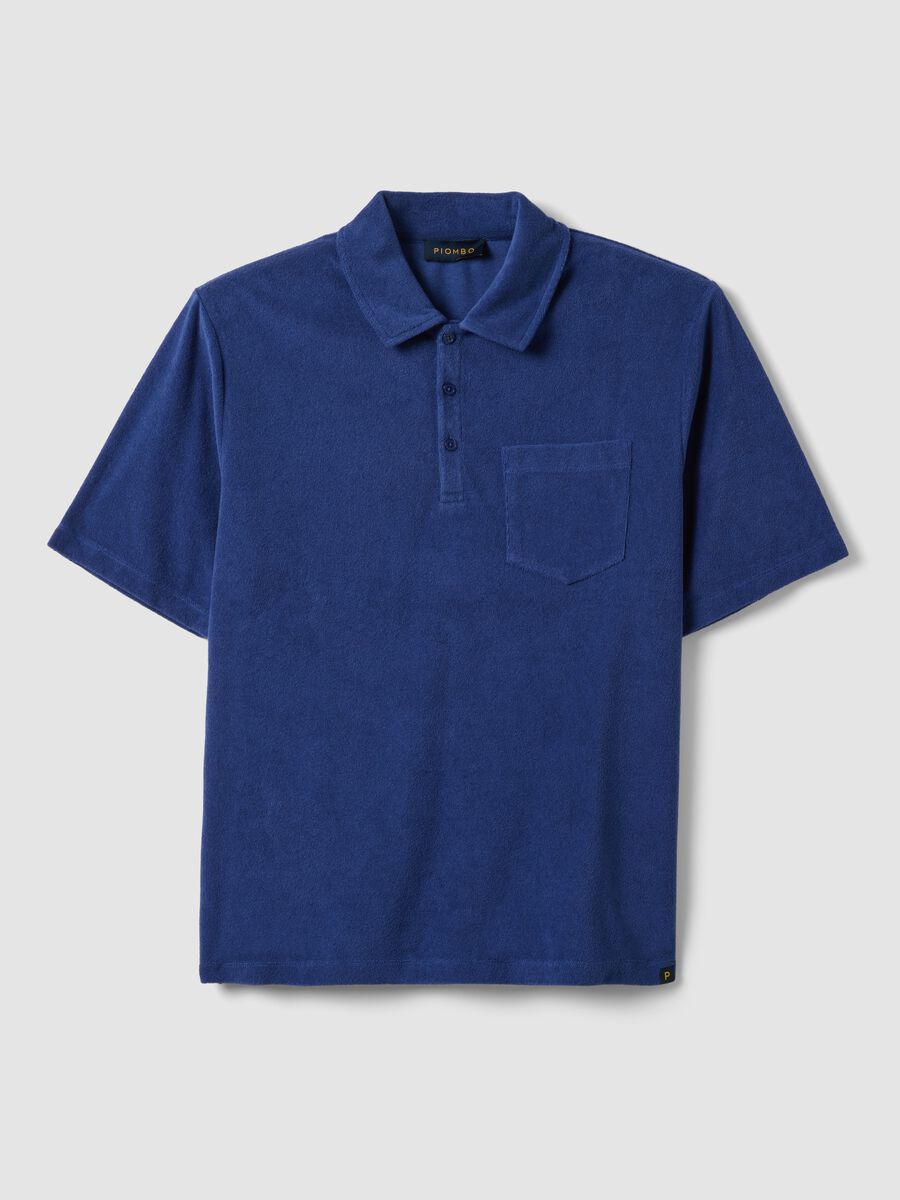 Blue short-sleeved cotton-blend polo shirt_4