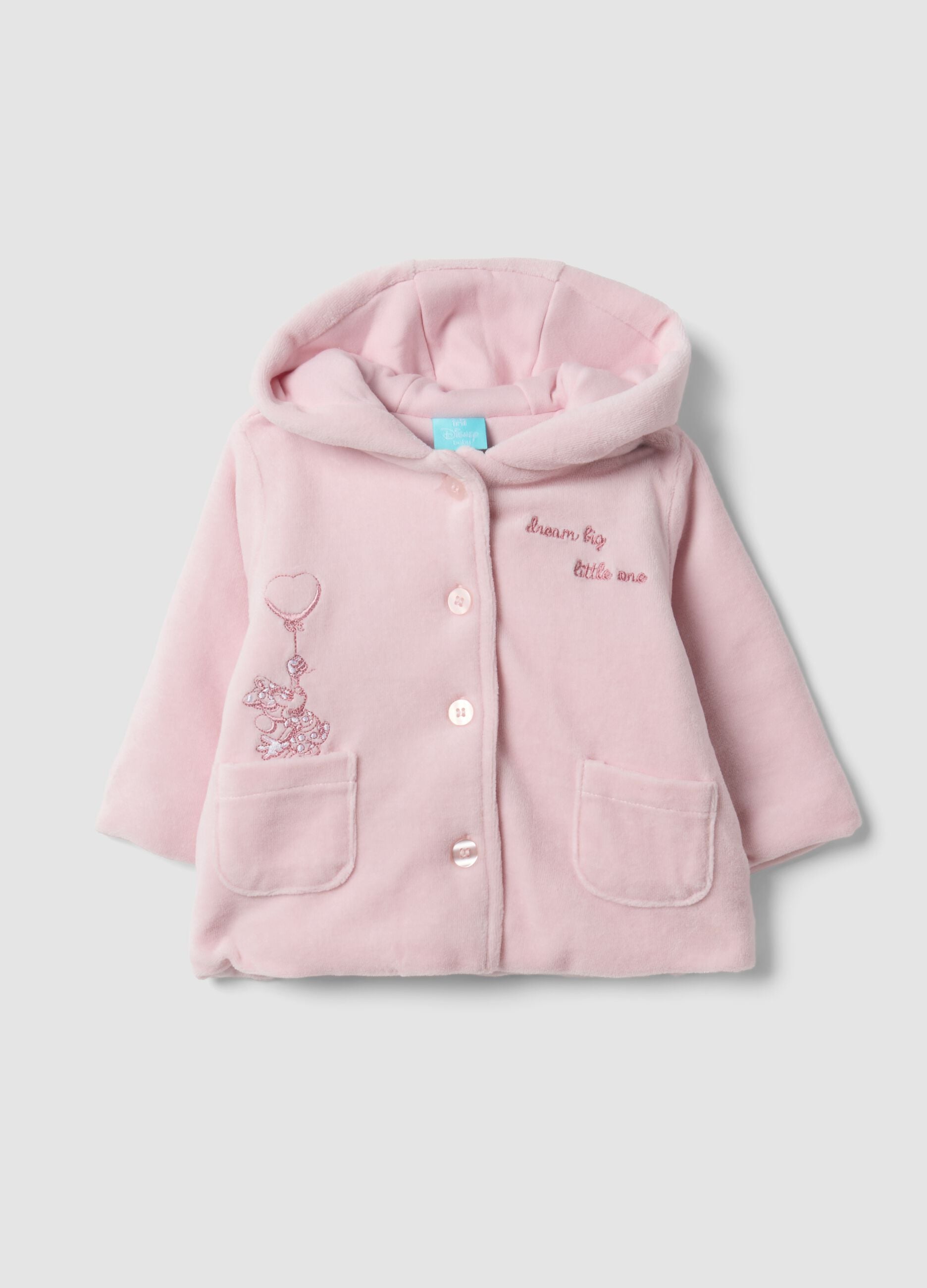 Chaqueta rosa con capucha en mezcla de algod&oacute;n org&aacute;nico con bordado de Minnie para beb&eacute; ni&ntilde;a