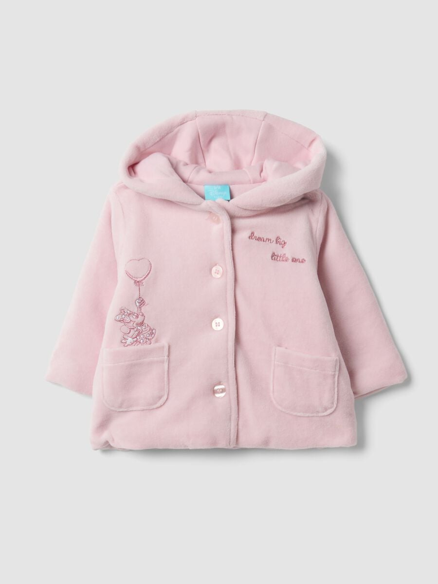 Pink hooded organic cotton-blend jacket with Minnie embroidery for baby girl_0