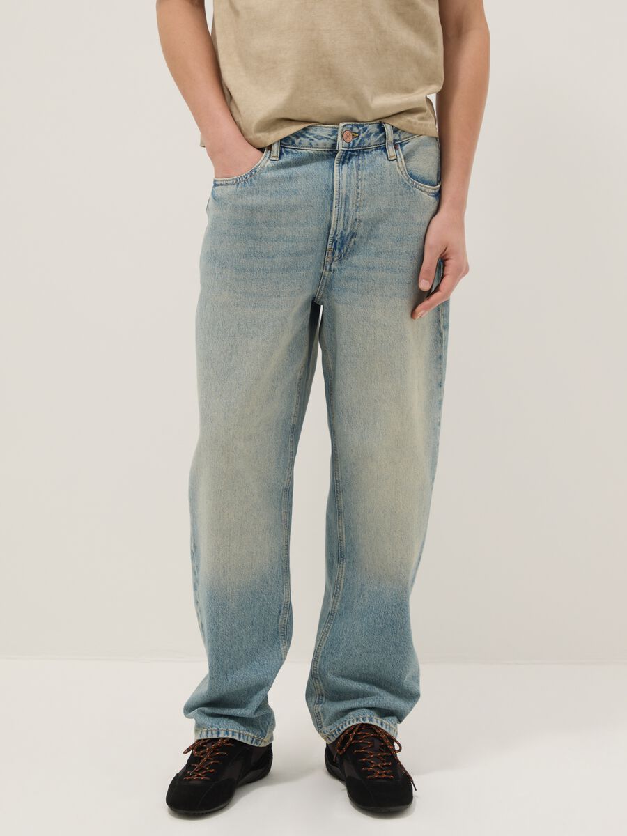 Blue baggy jeans in pure stretch cotton_1