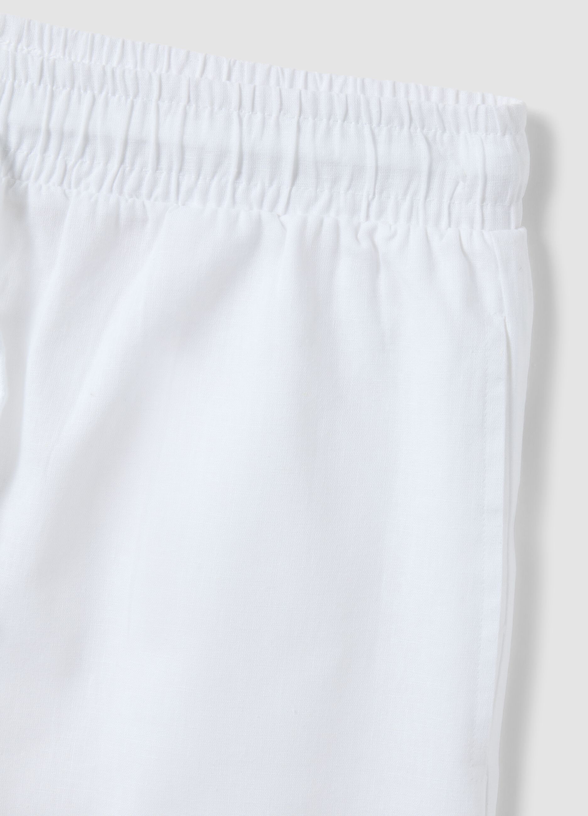 White cotton and linen blend pyjama shorts, regular fit