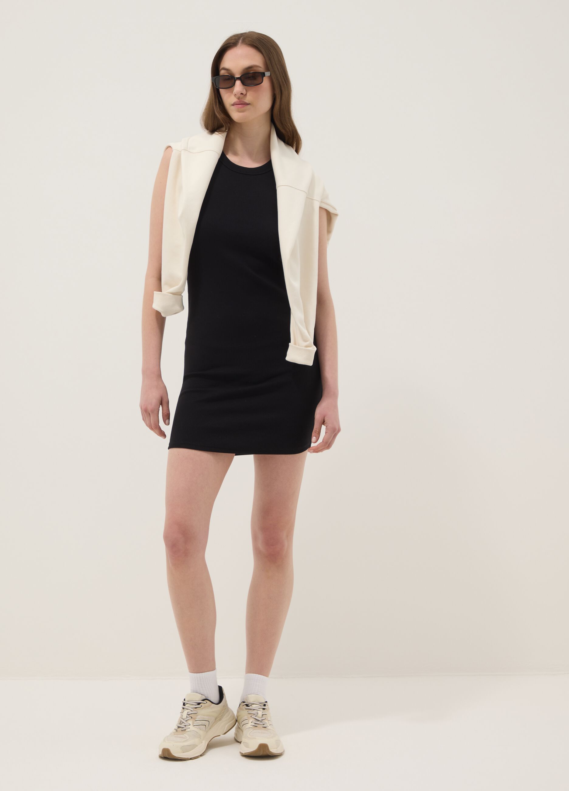 Black stretch cotton mini dress
