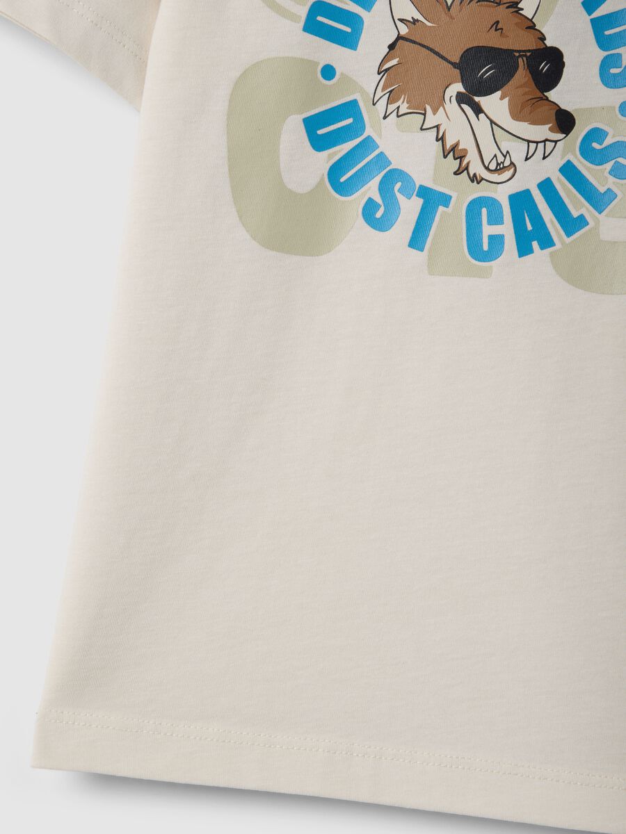 Beige pure cotton regular fit kids' t-shirt with print_2