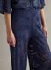 Wide leg blue cotton blend trousers with perforated texture_3
