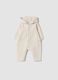 Beige hooded babygrow in organic cotton blend_0